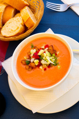 Gazpacho served with fried bread