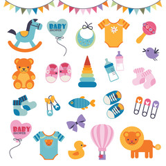 Set of Sweet and Beautiful Icons for Baby Shower Event