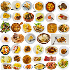 Collage of Spanish dishes on white background