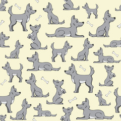 seamless pattern and dog bones on yellow background