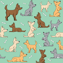 seamless pattern and dog bones on green background
