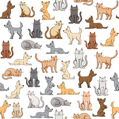 seamless pattern cats and dogs on white background