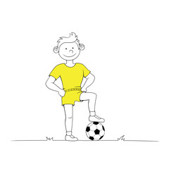 Boy playing football. Vector illustration on white background.