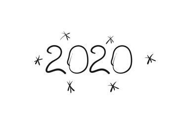 2020 handwritten text isolated on white.