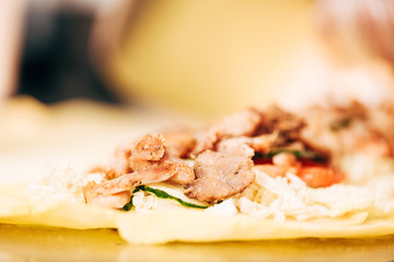 selective focus of ingredients for tasty doner kebab