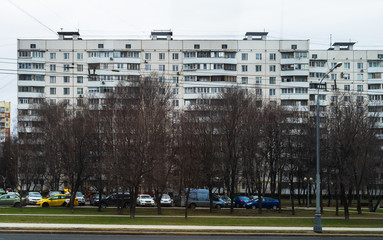 Fototapeta na wymiar Brick apartment building in Moscow