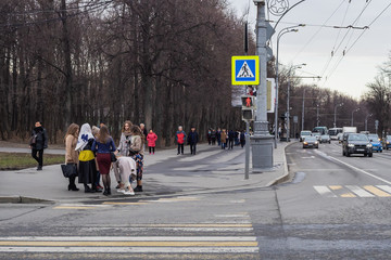 Crosswalk with Zebra and traffic lights. Russia, Moscow