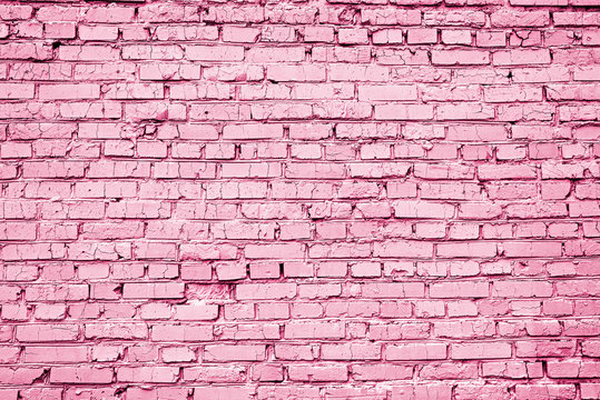 Creative layout of light pink brick wall