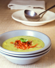 Potato soup with tomatoes and bacon