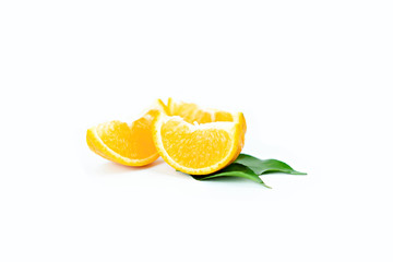Orange fruits with leaf on isolated white background.