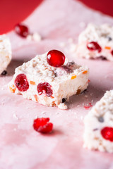 Coconut white Christmas cake. Australian dessert