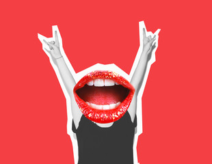 Stylish fashion sexy blonde bad girl in a black t-shirt and rock sunglasses. Dangerous rocky...