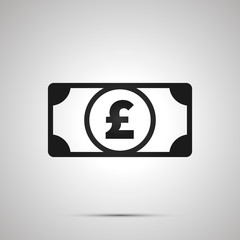 Obraz premium Abstract money banknote with GBP sign, simple black icon with shadow on gray
