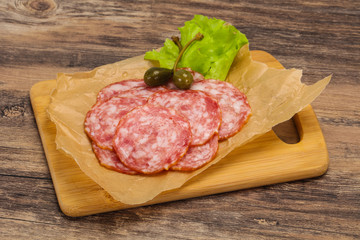 Spanish Salchichon sausage with salad