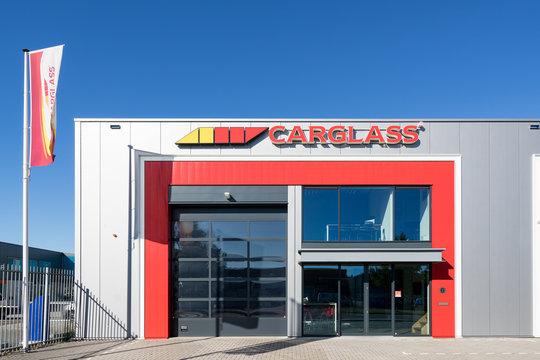SPIJKENISSE, THE NETHERLANDS - June 25, 2018: Carglass garage. Carglass is an international vehicle glass repair and replacement group owned by South African Belron.