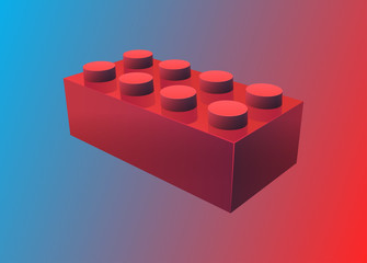 Isolated plastic toy brick. Vector multi colored illustration on gradient background. Original game object. EPS10.