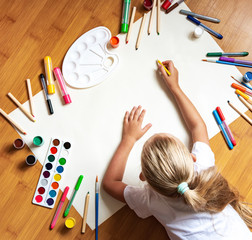 Little girl drawing in paper