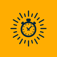 Monochrome timer Icon. Fast delivery, express and urgent shipping, services, stop watch. Speed concept. Flat style vector illustration yellow background.