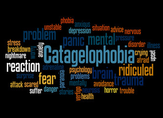 Catagelophobia fear of being ridiculed word cloud concept 3