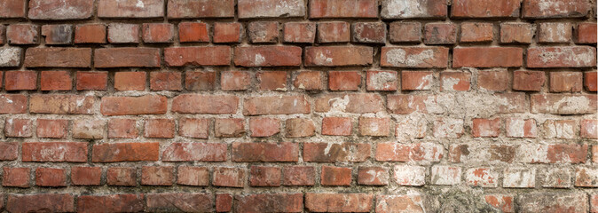 Old Weathered Red Brick Wall Panoramic Image