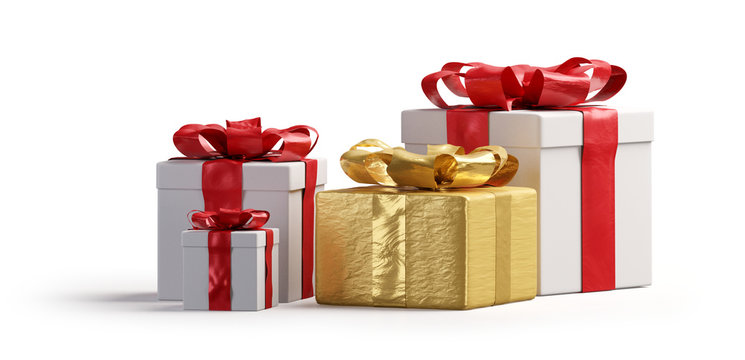 red white and golden Christmas presents isolated 3d-illustration