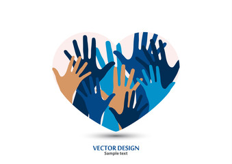 Raised hands aspiring to the heart on a white background.The concept of charity, volunteering, love, kindness.