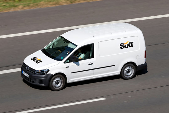 WIEHL, GERMANY - JULY 14, 2018: Caddy of Sixt on motorway. Sixt SE is a European multinational car rental company with about 4,000 locations in over 100 countries.