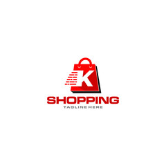 Letter K on shopping bag. Abstract shopping logo. Initial letter online shop logo.