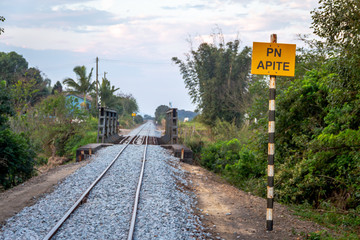 Fototapeta premium Railway with bridge and plate in the forest