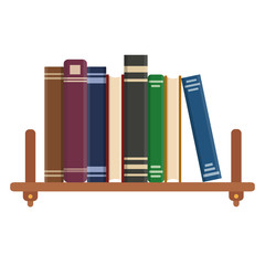 Flat book icon. Library books, open dictionary page and encyclopedia on stand. Pile of paper magazines, ebook globe and novel booklet, publishing vector isolated symbol