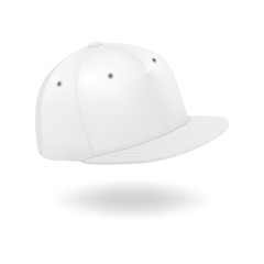 Vector 3d Realistic Render White Blank Baseball Snapback Cap Icon Closeup Isolated on White Background. Design Template for Mock-up, Branding, Advertise. Front and Side View