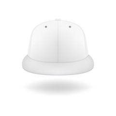 Vector 3d Realistic Render White Blank Baseball Snapback Cap Icon Closeup Isolated on White Background. Design Template for Mock-up, Branding, Advertise. Front View