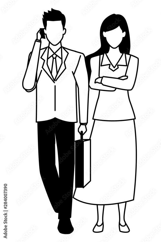 Wall mural Executive business entrepreneur couple in black and white