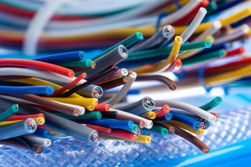 Colorful electrical cord, wire and cable close-up