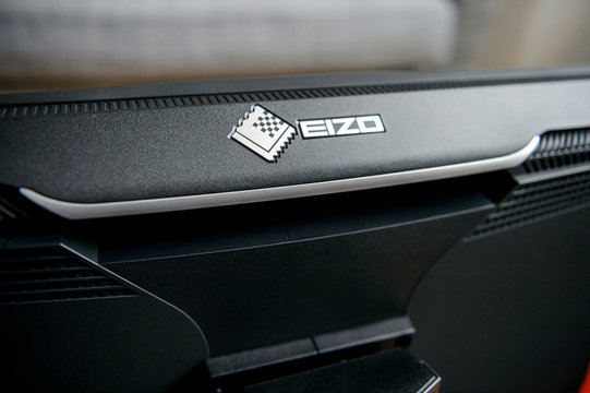 PARIS, FRANCE - JAN 13, 2016: Eizo logotype on the back of the professional grade color critical monitor.
