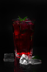 Set of coctails with ice, fruit and pepermint