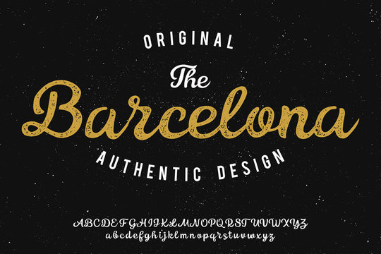Barcelona. Hand made script typeface. Vintage brush script. Retro vector illustration. Print for clothes.