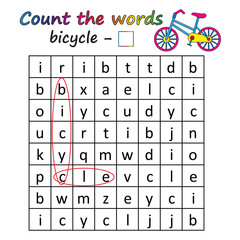 Worksheet. Game for kids - find and count the words. Visual Educational Game for children. Learning math and words.