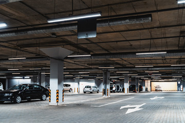 Underground garage parking lot, auto park interior inside