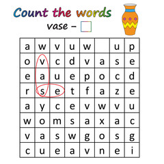 Worksheet. Game for kids - find and count the words. Visual Educational Game for children. Learning math and words.