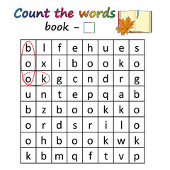 Worksheet. Game for kids - find and count the words. Visual Educational Game for children. Learning math and words.
