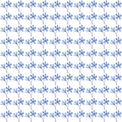 Hand made watercolor blue floral pattern, delicate print, tenderness and cute