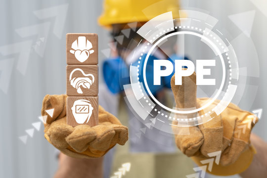 PPE Personal Protective Equipment Required Industry concept. Safety health and work accessories.