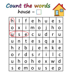 Worksheet. Game for kids - find and count the words. Visual Educational Game for children. Learning math and words.