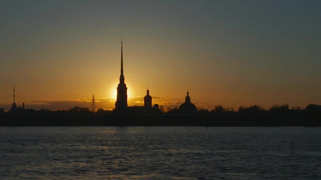 Sunset. Beautiful view of Peter and Paul fortress of St. Petersburg.