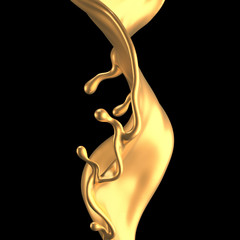 Elegant, luxury splash of gold liquid. 3d illustration, 3d rendering.
