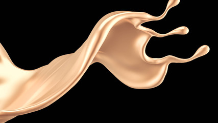 Elegant, luxury splash of gold liquid. 3d illustration, 3d rendering.