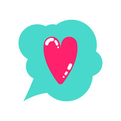 Flat cartoon pink heart and love symbol in speech bubble design element icon vector