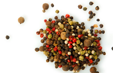 Mixture of peppers texture. View from above. Seasoning background. Spice sprinkled.