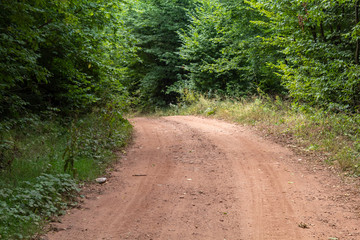 Reddish Dirt Road Turning to The Left